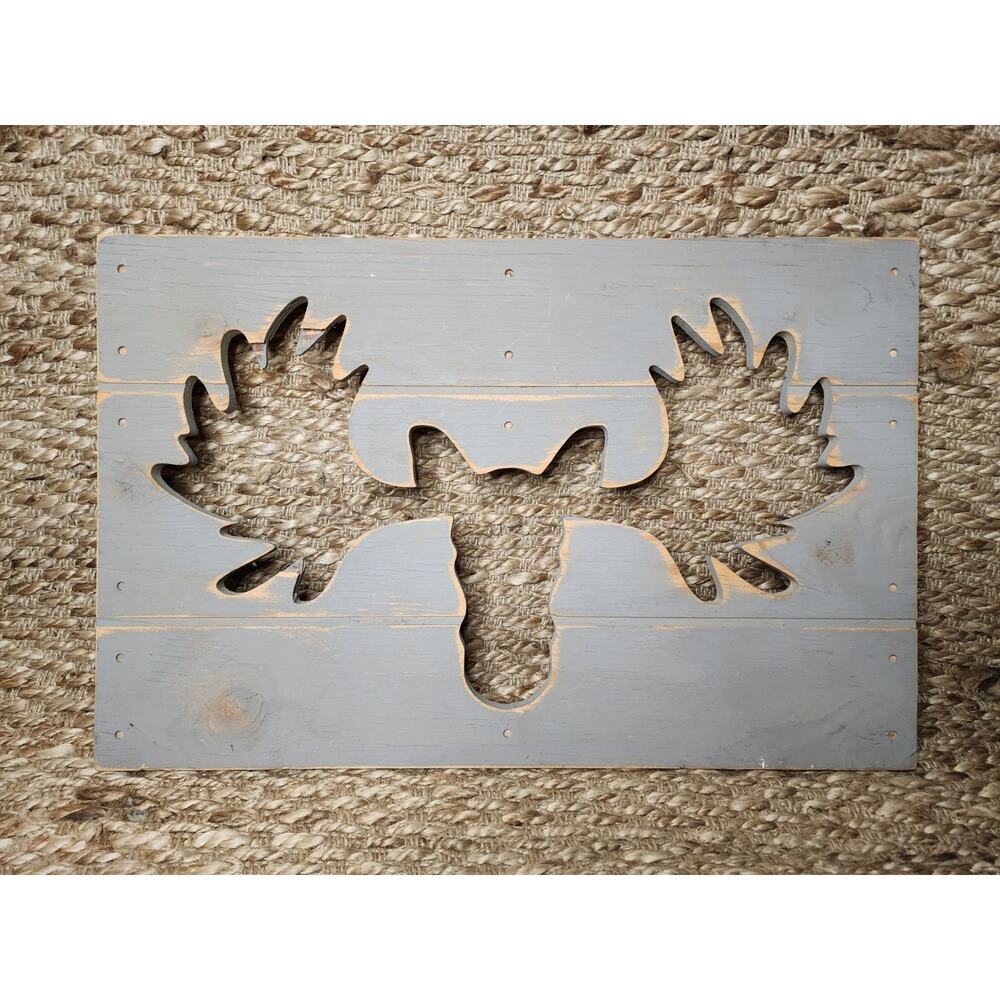 Wood Gray Rustic Moose Wall Decor 23”x 15” Country Cabin Farmhous Twelve Timbers